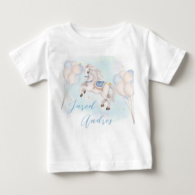 T-shirt Pour Bébé Fairytale bébé Pony Blue ballon étoile Birthday Bo (Devant)