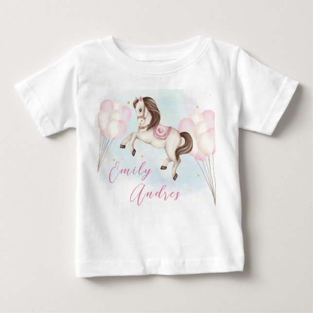T-shirt Pour Bébé Fairytale bébé Pony rose ballon fille anniversaire (Devant)