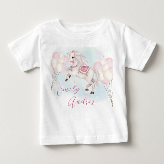 T-shirt Pour Bébé Fairytale bébé Pony rose ballon fille anniversaire (Devant)