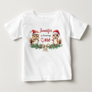 T-shirt Pour Bébé Fait son premier anniversaire   Écureuil Noël 1er 