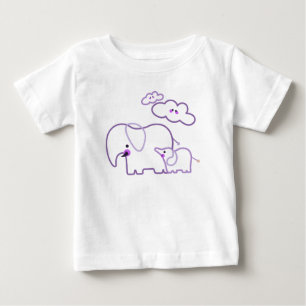 T-shirt Pour Bébé Famille d'Éléphants avec Nuages Violet