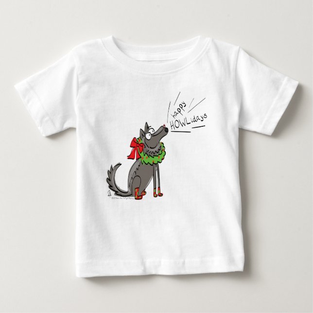 T-shirt Pour Bébé Fantaisie Loup Noël Joyeux Howlidays Holiday (Devant)