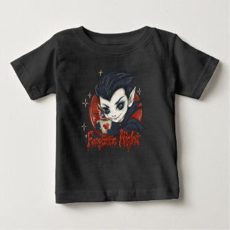 T-shirt Pour Bébé Fantastique nuit. Vampire mignon avec une tasse de
