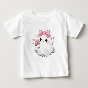 T-shirt Pour Bébé Fantôme Coquette Mignon avec Nœud Rose, Rose Hallo