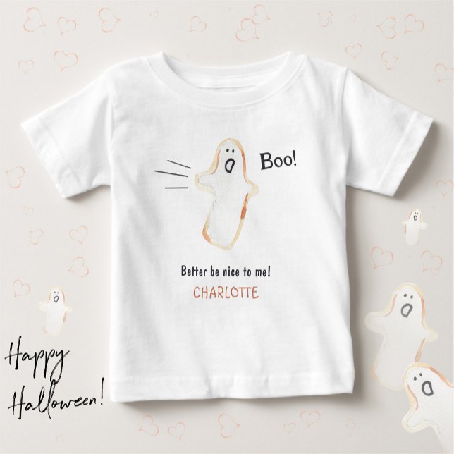 T-shirt Pour Bébé Fantôme Mignon Chouette Halloween (BOO! Ghost Cute Handdrawn Halloween Baby T-Shirt ©Susanne Sachers - Sunny Mind Design)