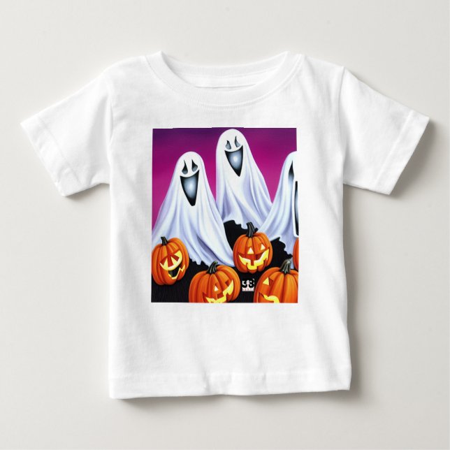 T-shirt Pour Bébé Fantômes et Citrouilles d'Halloween (Devant)