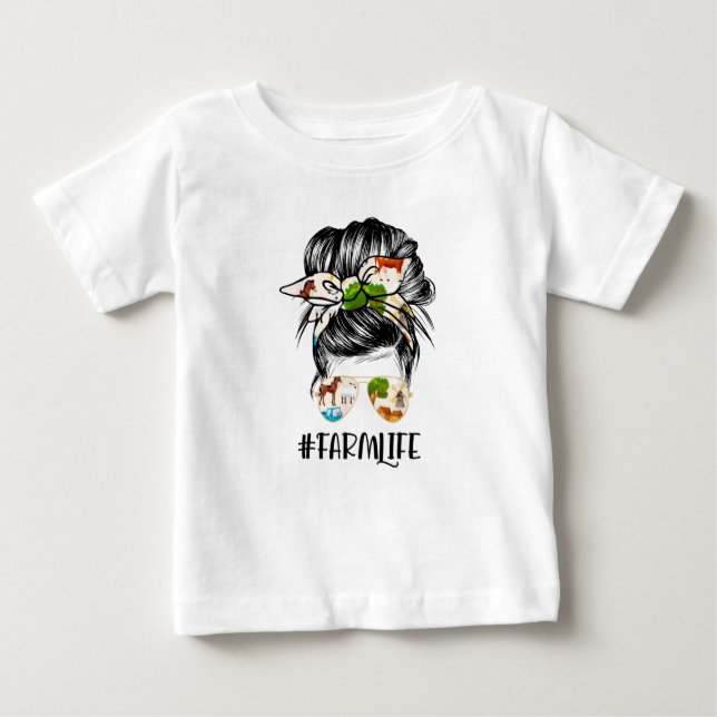 T-shirt Pour Bébé Farm Life Messy Hair Bun Girl (Devant)