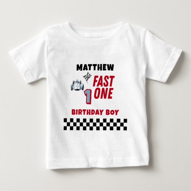 T-shirt Pour Bébé Fast One 1st birthday Boy Racing Car  (Devant)