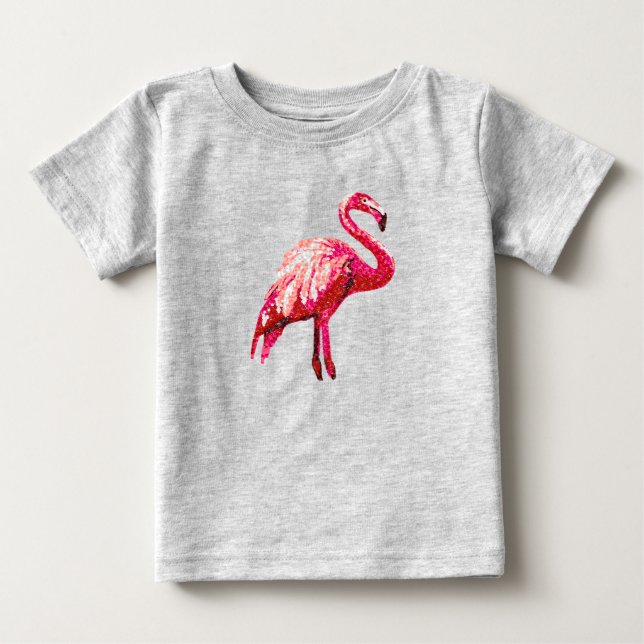 T-shirt Pour Bébé Faux Flaming Tropical Imprimé Oiseau (Devant)