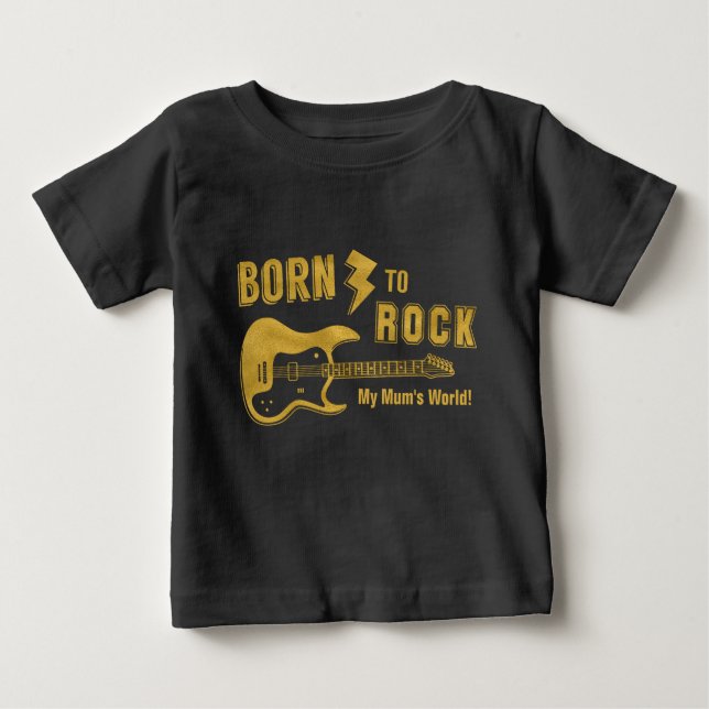 T-shirt Pour Bébé Faux Gold Funny Né À Rock Mums World Guitar (Devant)