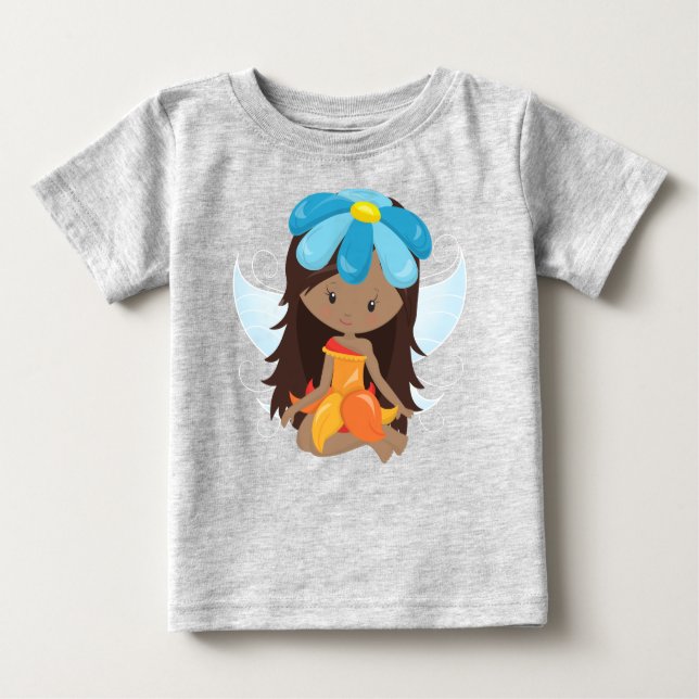 T-shirt Pour Bébé Fée Afro-Américaine, Fée De Forêt, Fleurs (Devant)