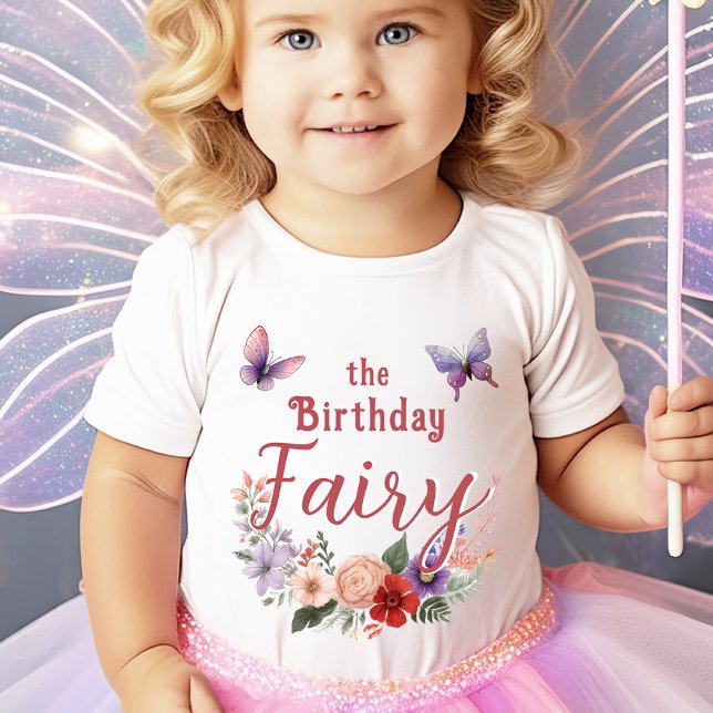 T-shirt Pour Bébé Fée d'anniversaire Bébé Fille Papillon Floral (The Birthday Fairy Guest of Honor Party T-Shirt)
