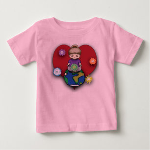 T-shirt Pour Bébé Fée de Sara méditant sur le globe avec Elemental