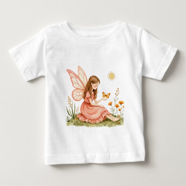 T-shirt Pour Bébé Fée enchantée avec fleurs et papillons (Devant)