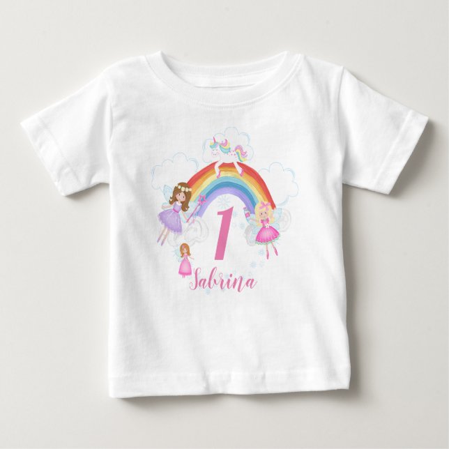 T-shirt Pour Bébé Fée enchantée Princesse 1er anniversaire Nom et âg (Devant)