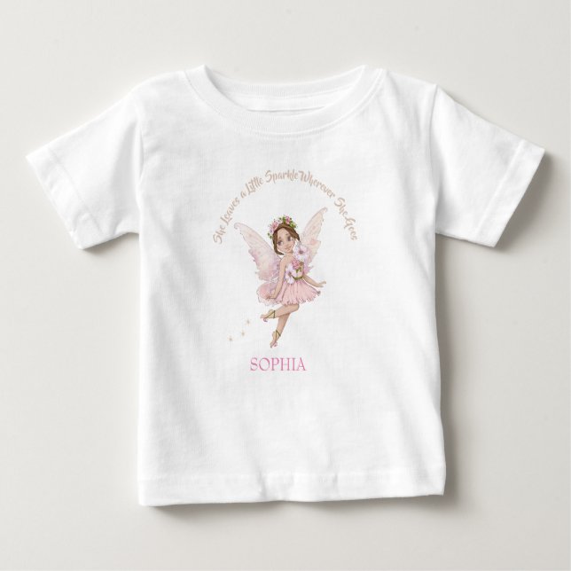 T-shirt Pour Bébé Fée étincelle cheveux foncé mignonne rose bébé T-s (Devant)