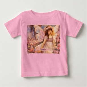 T-shirt Pour Bébé Fée Fantaisiste dans un Jardin Floral Rose de Rêve