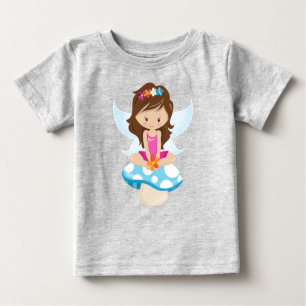 T-shirt Pour Bébé Fée mignonne, Fée magique, Cheveux Brown, Champign