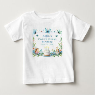 T-shirt Pour Bébé Fée Papillon Pastel Bleu Premier Anniversaire -