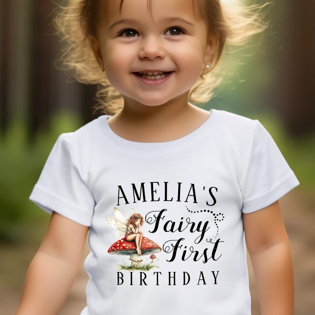 T-shirt Pour Bébé Fées Filles aux Champignons Magiques Premier Anniv (Magical Mushroom Girls Fairy First Birthday Baby T-Shirt)