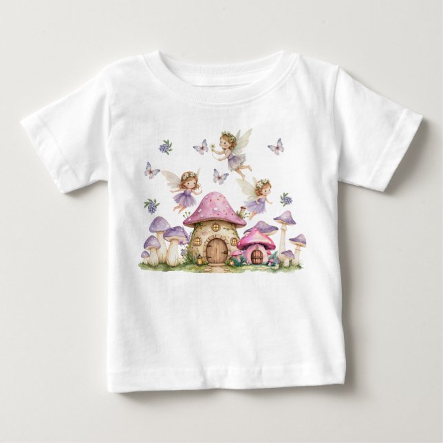 T-shirt Pour Bébé Fées Magiques Champignons Roses (Devant)
