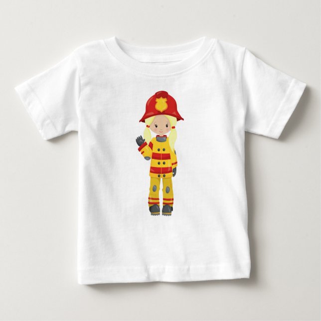 T-shirt Pour Bébé Femme pompier, femme pompier, cheveux blonds (Devant)