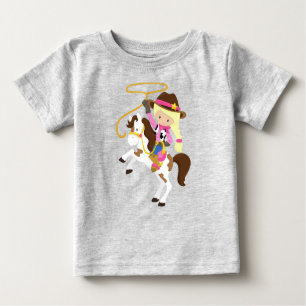 T-shirt Pour Bébé Femme, Sheriff, Cheval, Lasso, Cheveux Blonde