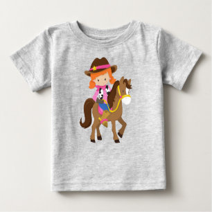 T-shirt Pour Bébé Femme, Sheriff, Cheval, Occident, Cheveux orange