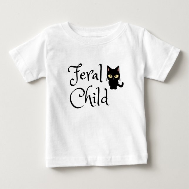 T-shirt Pour Bébé Feral Child with Black Cat Design (Devant)