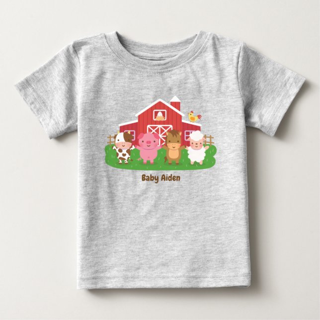 T-shirt Pour Bébé Ferme de grange mignonne Animaux Bébé (Devant)