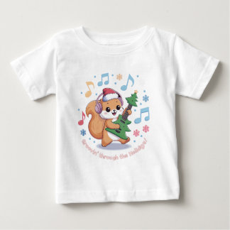 T-shirt Pour Bébé Festive Squirrel Playing Guitar Surrounded by Snow