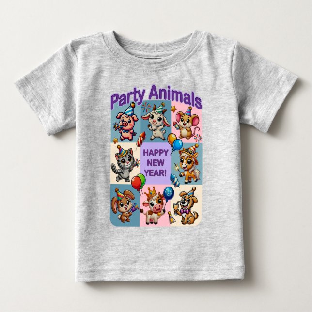 T-shirt Pour Bébé Fête Animale "Bonne Année" (Devant)