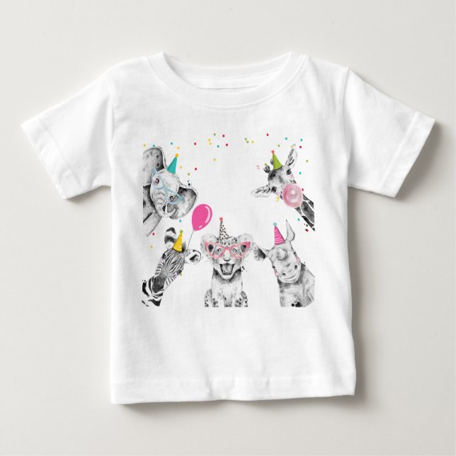 T-shirt Pour Bébé Fête Animaux Safari Anniversaire Fête Fille Annive (Devant)