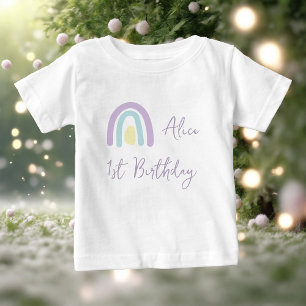 T-shirt Pour Bébé Fête d'anniversaire 1 an arc-en-ciel jaune lilas p