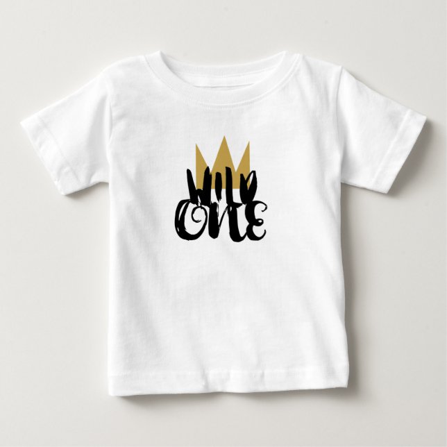T-shirt Pour Bébé Fête d'anniversaire 1 an KING WILD ONE Couronne d' (Devant)