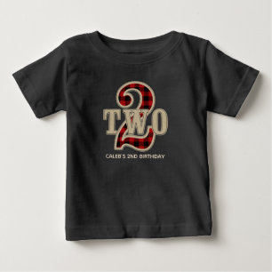 T-shirt Pour Bébé Fête d'anniversaire 2 ans Plaid Buffalo Rouge Rust