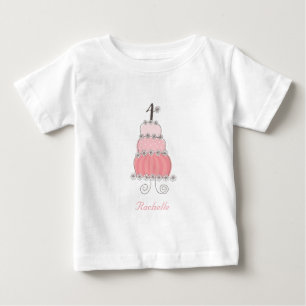 T-shirt Pour Bébé Fête d'anniversaire 4 ans fille gâteau rose chic e