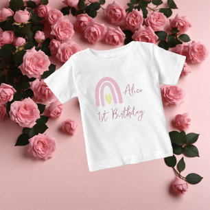 T-shirt Pour Bébé Fête d'anniversaire arc-en-ciel jaune rose pastel