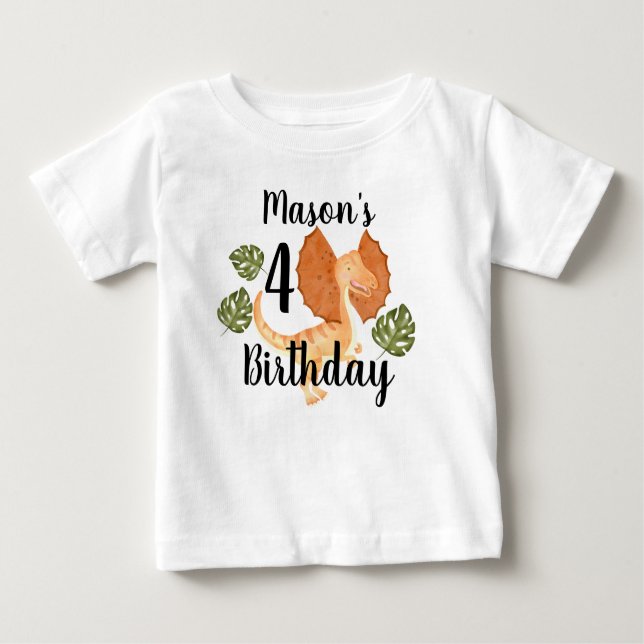 T-shirt Pour Bébé Fête d'anniversaire avec dinosaure à l'aquarelle  (Devant)