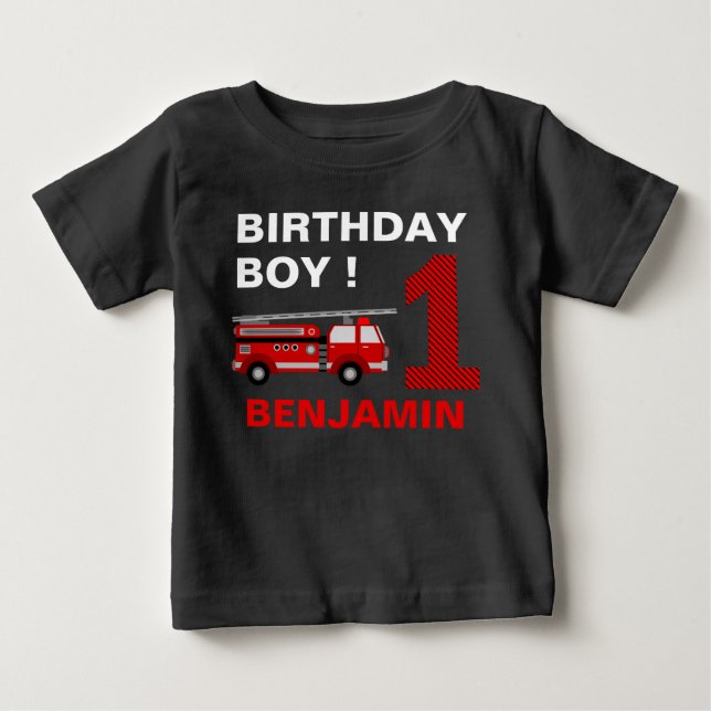 T-shirt Pour Bébé Fête d'anniversaire Camion de pompiers (Devant)