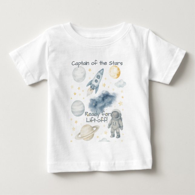 T-shirt Pour Bébé Fête d'anniversaire dans l'espace cosmique | Fusée (Devant)