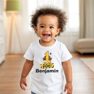 T-shirt Pour Bébé Fête d'anniversaire de 1 an camion de construction
