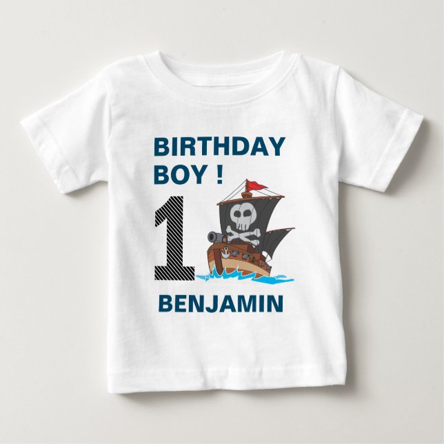 T-shirt Pour Bébé Fête d'anniversaire de 1 an de pirate mignon (Devant)