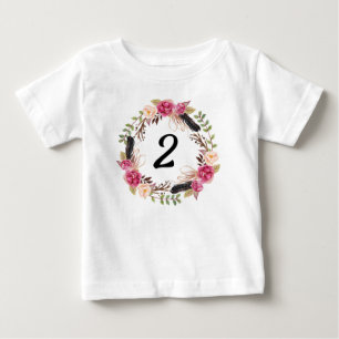 T-shirt Pour Bébé Fête d'anniversaire de 2 ans Bohème Fleurie Fémini