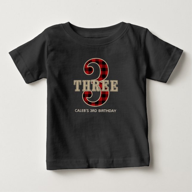 T-shirt Pour Bébé Fête d'anniversaire de 3 ans Rustique Rouge Écossa (Devant)