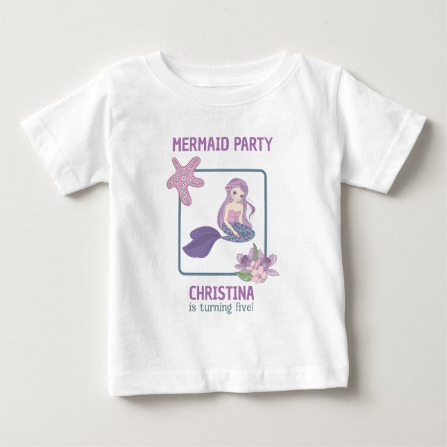 T-shirt Pour Bébé Fête d'anniversaire de sirène fille sarcelle viole (Devant)