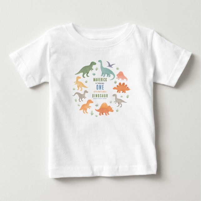 T-shirt Pour Bébé Fête d'anniversaire des 1 an de Dinosaur | Mignon  (Devant)