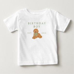 T-shirt Pour Bébé Fête d'anniversaire des enfants verte chiot Golden