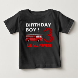 T-shirt Pour Bébé Fête d'anniversaire du camion de pompiers 3 ans