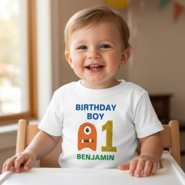 T-shirt Pour Bébé Fête d'anniversaire du monstre mignon 1ère année (Créateur téléchargé)
